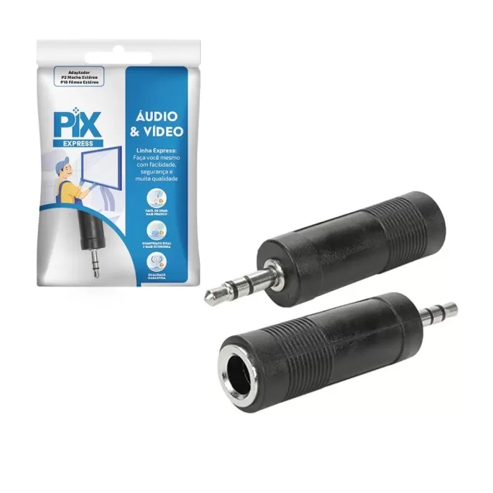 Adaptador De Áudio Plugue P2 Macho Para P10 Fêmea Pix