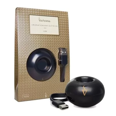 Aromatizador Elétrico Redondo Preto Usb Via Aroma Novo