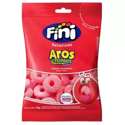 Balas Fini De Gel Aros De Morango 90g