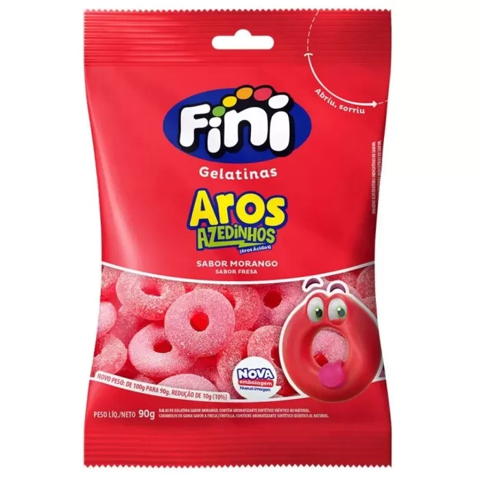 Balas Fini De Gel Aros De Morango 90g Balas Fini De Gel Aros De Morango 90g