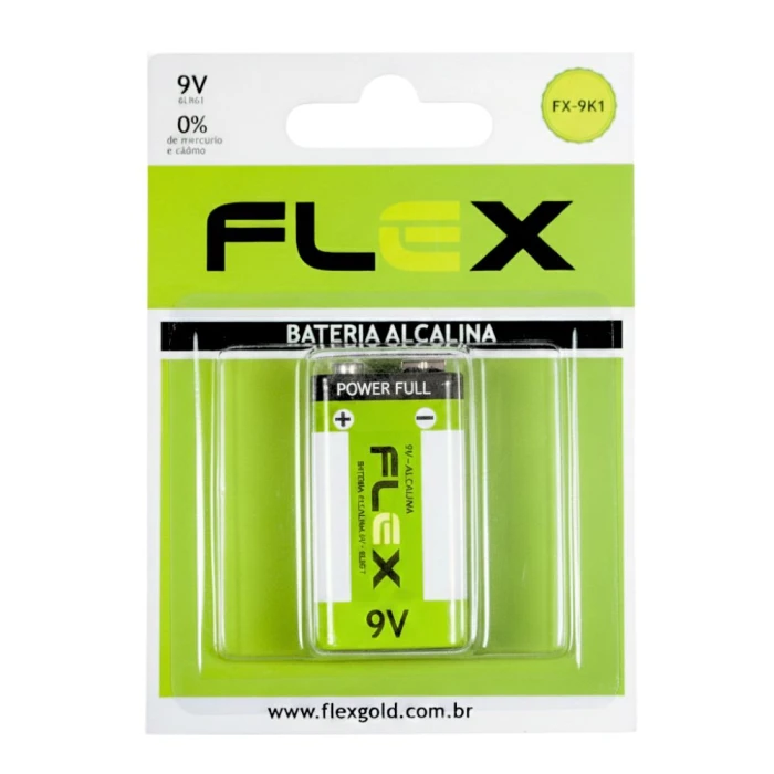 Bateria 9V Alcalina 1 Unidade Flex Fx-9K1