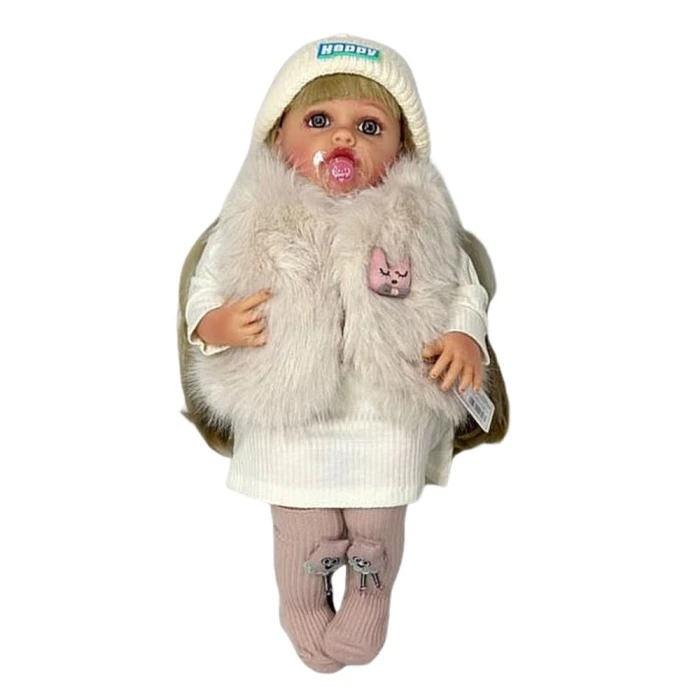 Boneca Realista Infantil 50cm Com Choro Casaco De Pelo Begê