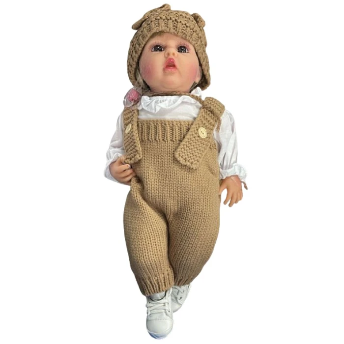 Boneca Realista Infantil 50cm Com Choro Macacão Marrom