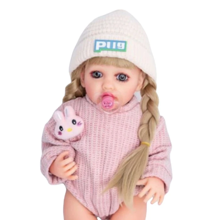 Boneca Realista Infantil 50cm Com Choro Trico Nude E Touca