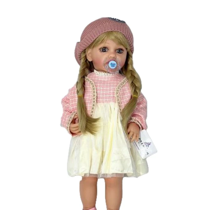 Boneca Realista Infantil 50cm Com Choro Trico Rosa E Saia