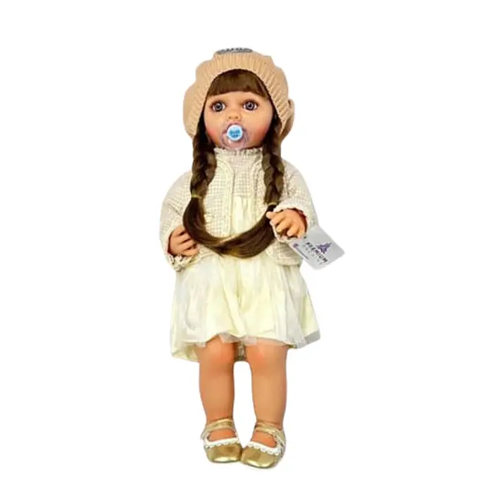 Boneca Realista Infantil 50cm Que Chora Trico Bege Com Saia
