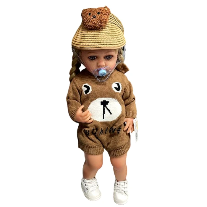 Boneca Realista Infantil 50cm Que Chora Trico Urso Marrom