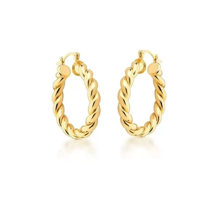 Brinco Banhado Dourado Argola Liso Trancado Novo