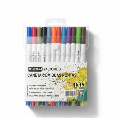 CANETA MARCADORA XC-PEN-24 PONTA DUPLA X-CELL 24 CORES
