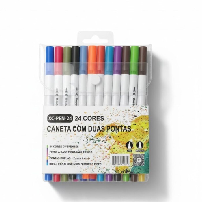 CANETA MARCADORA XC-PEN-24 PONTA DUPLA X-CELL 24 CORES