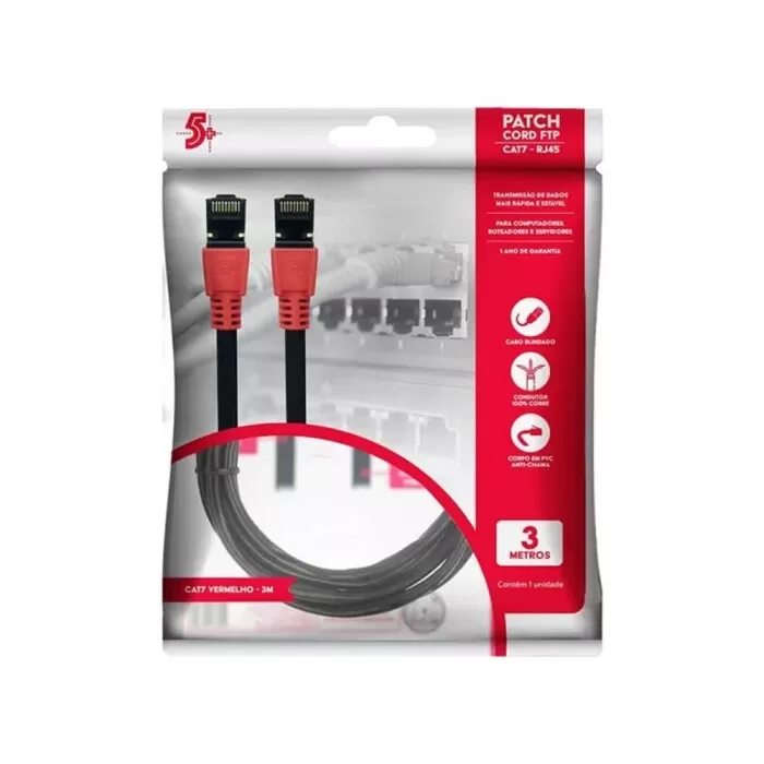 Cabo De Rede Cat7 3M Vermelho Chipsce Novo Cabo De Rede Cat7 3M Vermelho Chipsce Novo