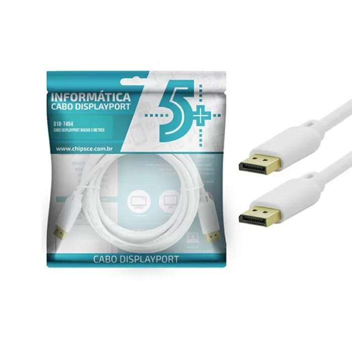 Cabo Displayport Macho/Macho 3M Branco Chip Sce Novo