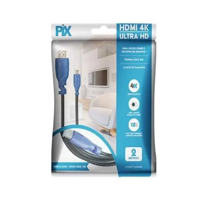 Cabo Hdmi 2,0 4K Ultra Hd 2 Metros 018-9410 Pix Novo