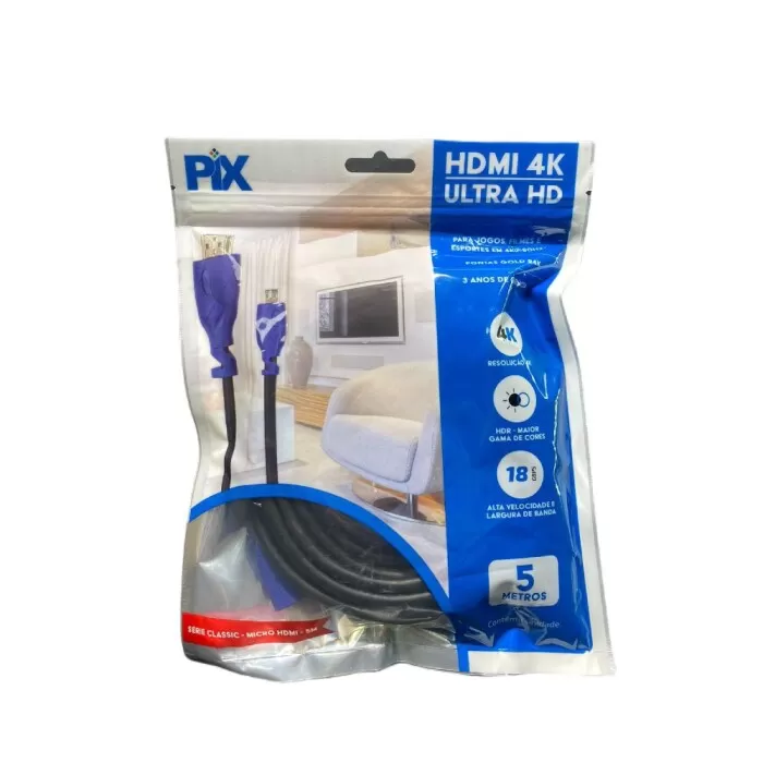 Cabo Hdmi 2,0 4K Ultra Hd 5 Metros 018-9412 Pix Novo