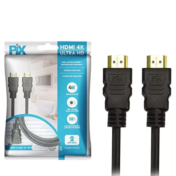 Cabo Hdmi 2,0 4K UltraHd 2 Metros Pix Novo