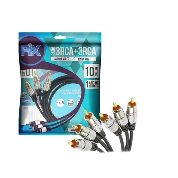 Cabo Rca 3 + 3 Rca Preto Fitz 10M Preto Pix Novo