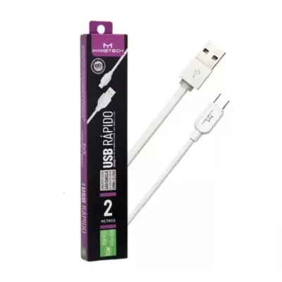 Cabo USB Micro USB 2 Metros Branco CA-225 Maketech