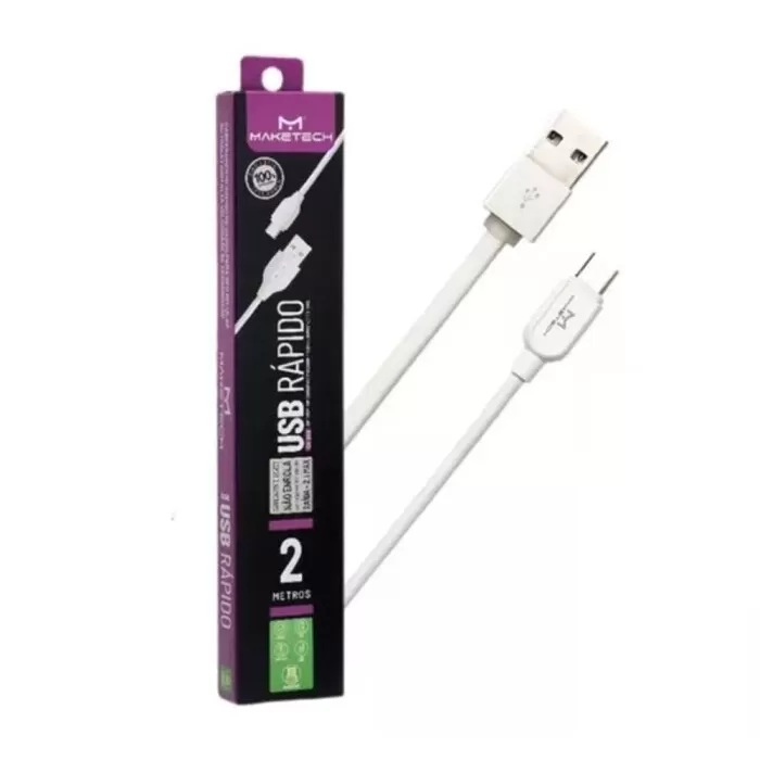 Cabo USB Micro USB 2 Metros Branco CA-225 Maketech