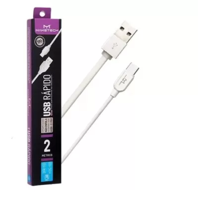 Cabo USB Tipo-C 2 Metros Branco CA-225 Maketech
