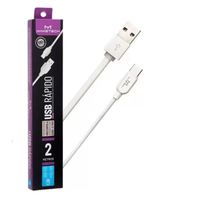 Cabo USB Tipo-C 2 Metros Branco CA-225 Maketech
