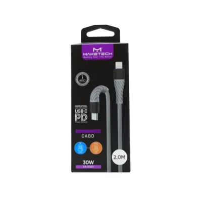 Cabo Usb 2M 30W Type-C Para Ios Cinza Ca-212 Novo