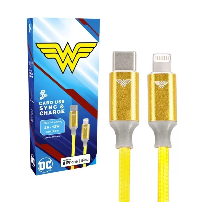 Cabo Usb-C P/ Lightning 1,5m 12W Mulher Maravilha Novo