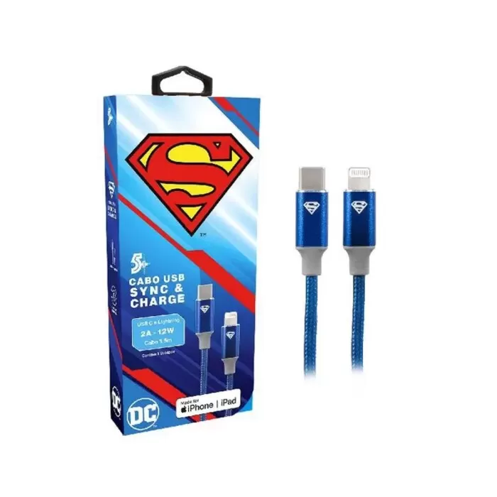 Cabo Usb-C P/ lightining 1,5M 12W Superman Novo