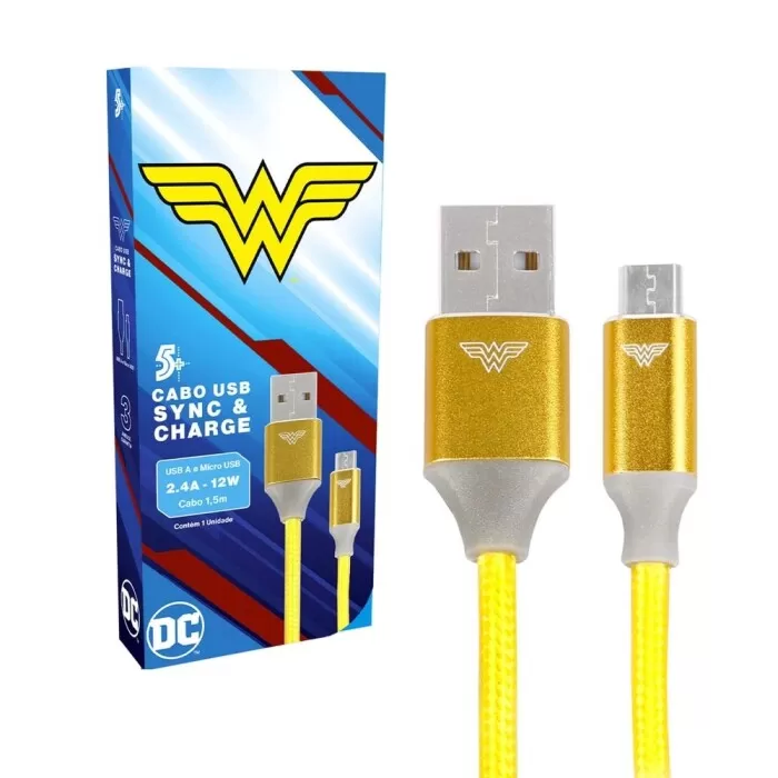 Cabo Usb Para Micro Usb 1,5M 12W Mulher Maravilha Novo