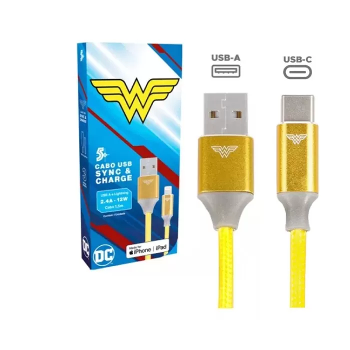 Cabo Usb Para Usb-C 1,5M 12W Mulher Maravilha Novo