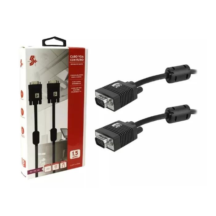 Cabo Vga Macho + Vga Macho 1.5m Com Filtro 5Mais