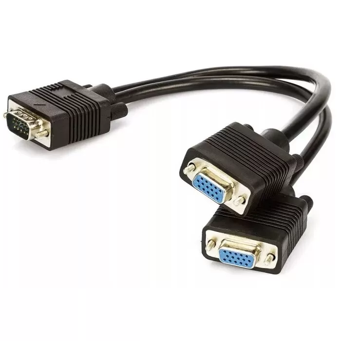 Cabo Vga Y Db15 Macho P/ 2 Db15 Fêmea 30cm Preto Mxt