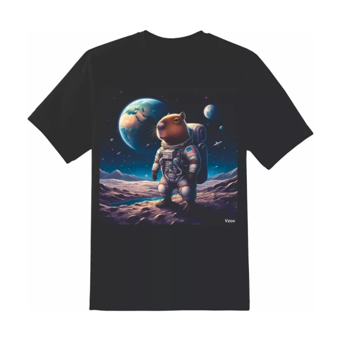 Camiseta Masculina Capivara Astronauta Cor Preta Tam M