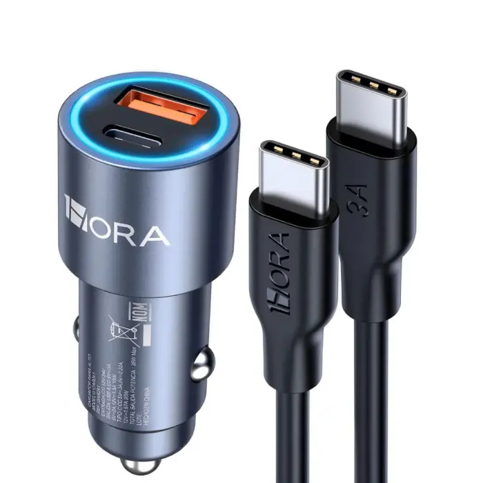 Carregador Carro Duas Portas Usb Com Cabo Para Celular