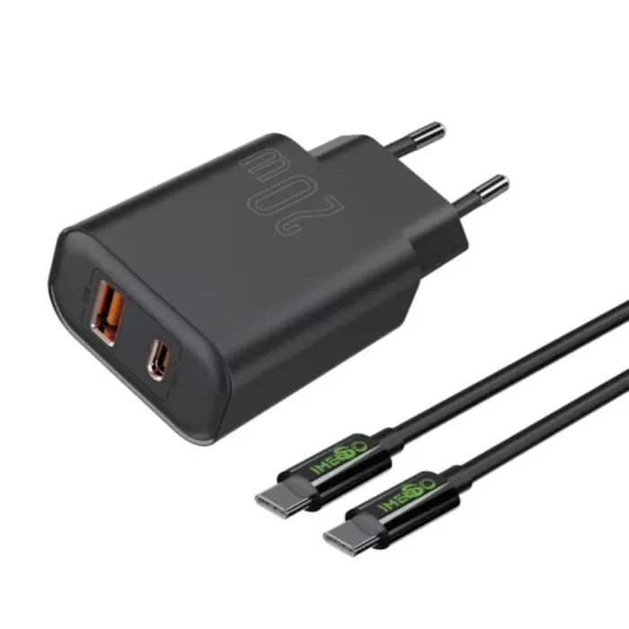Carregador Rápido 20W Com Cabo Tipo C/Tipo C Preto Ims-226PC