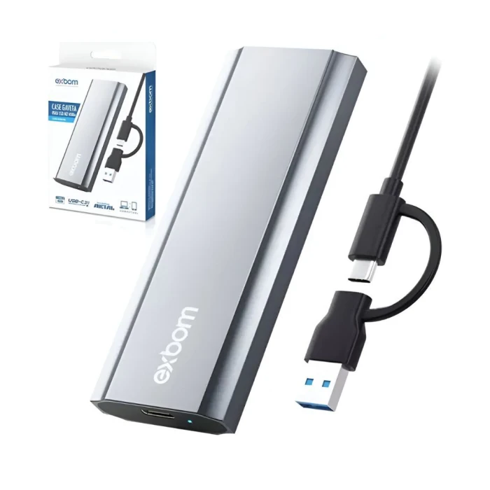 Case Moderno Gaveta P/ SSD M2 NVME PCIE USB/Tipo-C Exbom Case Moderno Gaveta P/ SSD M2 NVME PCIE USB/Tipo-C Exbom