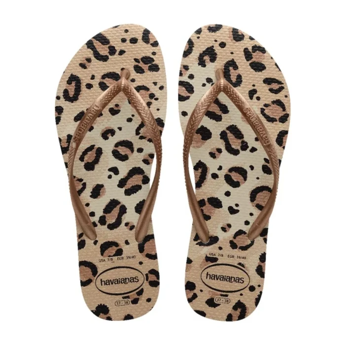 Chinelo Havaianas De Dedo Slim Animals Bege Palha 39/40