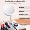 Espelho De Mesa Redondo Com Led Dobrável Branco Organiz Espelho De Mesa Redondo Com Led Dobrável Branco Organiz