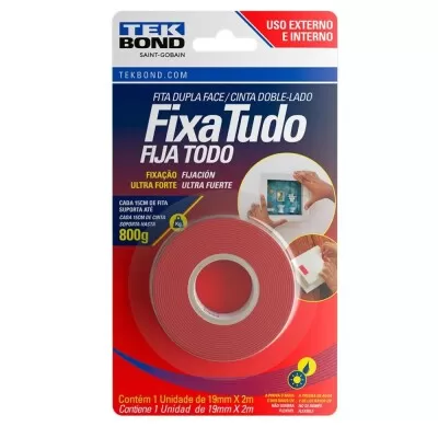 Fita Dupla Face Acrilica 19Mm x 2M Vermelha Tekbond Novo