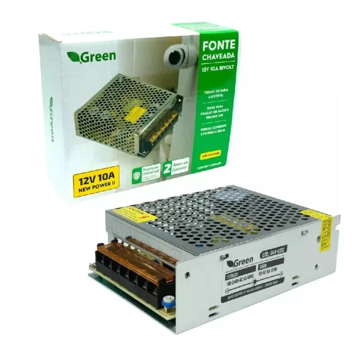 Fonte Chaveada De Metal 12v 5a 60w Bivolt Green Nova