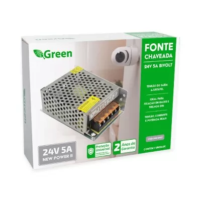 Fonte Chaveada De Metal 24V 5A Bivolt Modelo:6401 Green