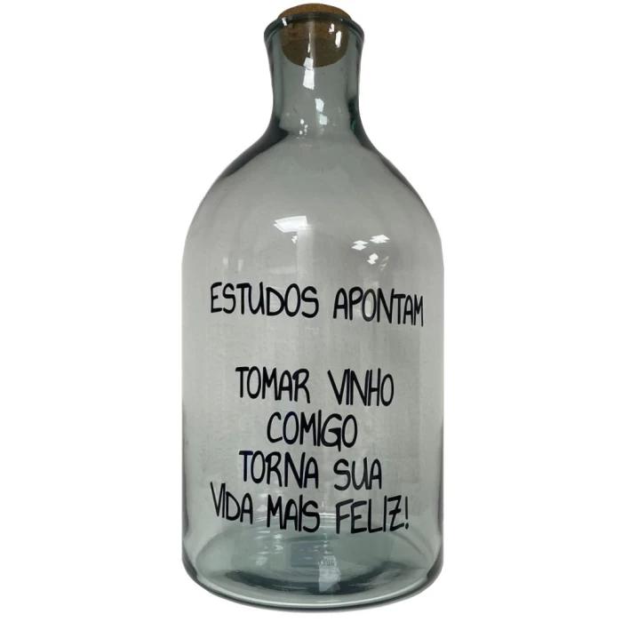 Garrafão de Vidro Porta Rolha 52cm Com Frase Engraçada Garrafão de Vidro Porta Rolha 52cm Com Frase Engraçada