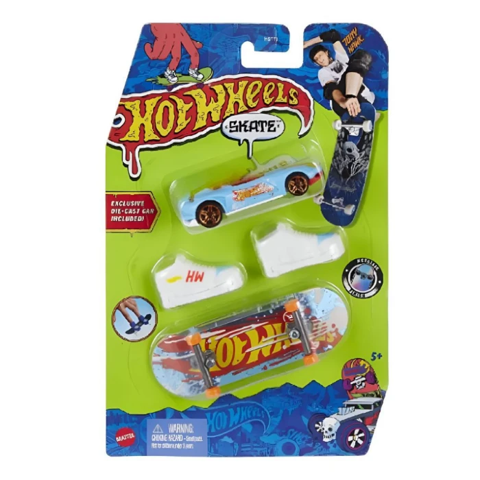 Hot Wheels Skate De Dedo Tenis Branco Carro Azul HGT71