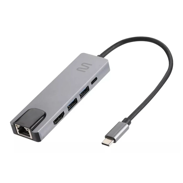 Hub Usb Tipo C 5 Em 1 Hdmi Rj45 100mbps Multi Preto AC447
