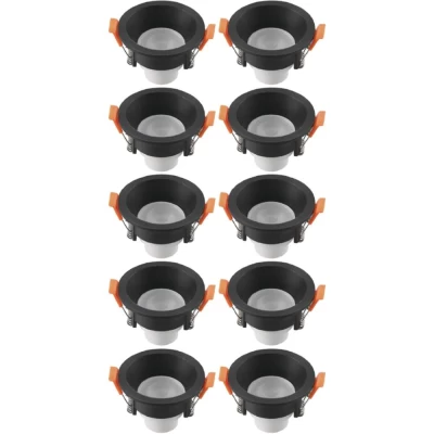 Kit 10 Spot Recuado Embutir Redondo 6W 6500k Bivolt Preto