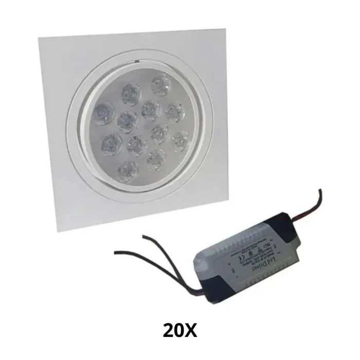 Kit 20 Spot Embutir Quadrado 12W 6500K 12 Led Splq12W Novo