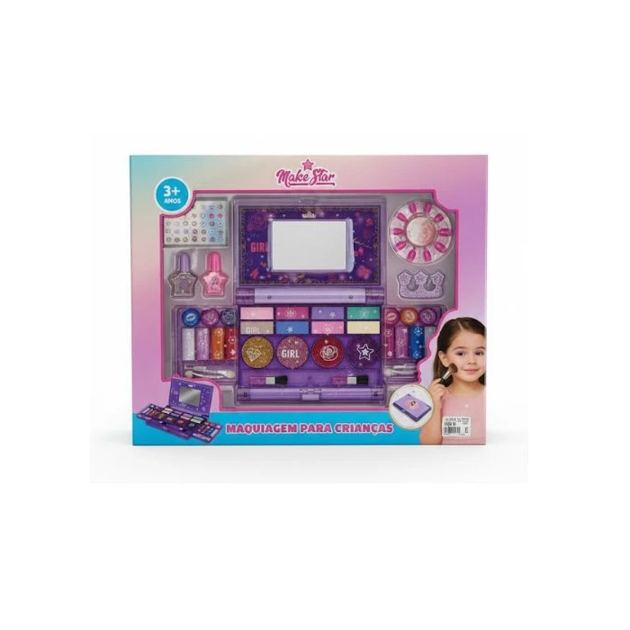 Kit Estojo De Maquiagens Com Espelho Unitoys Make Star