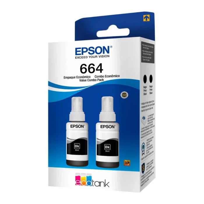 Kit Refil Epson T664 Preto 2 Unidades Para Impressoras