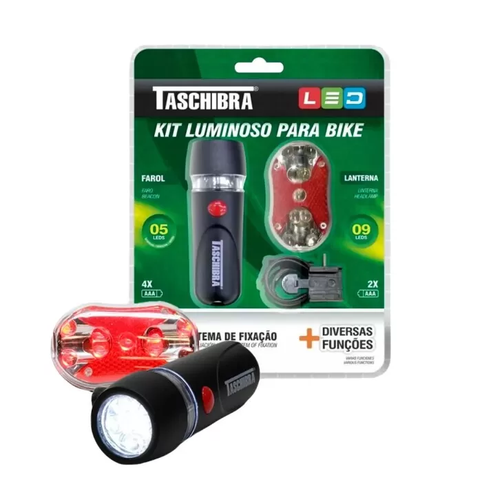 Kit de Bike com Farol e Lanterna a Pilha Taschibra Novo