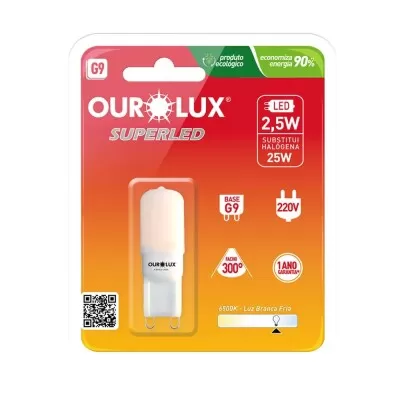 Lâmpada Superled G9 2,5W 6500K 220V 20519 Ourolux Novo