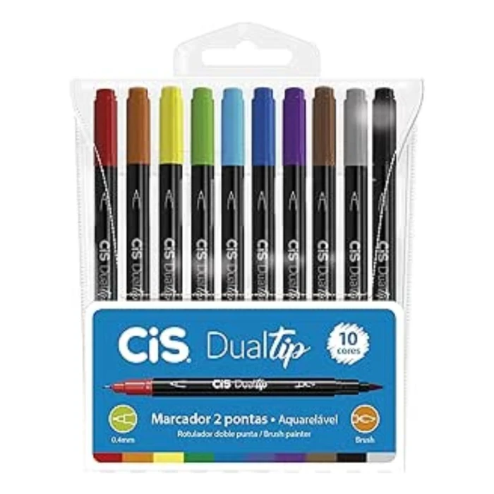 Marcador Artístico Com 10 Cores CIS Dual Tip Novo